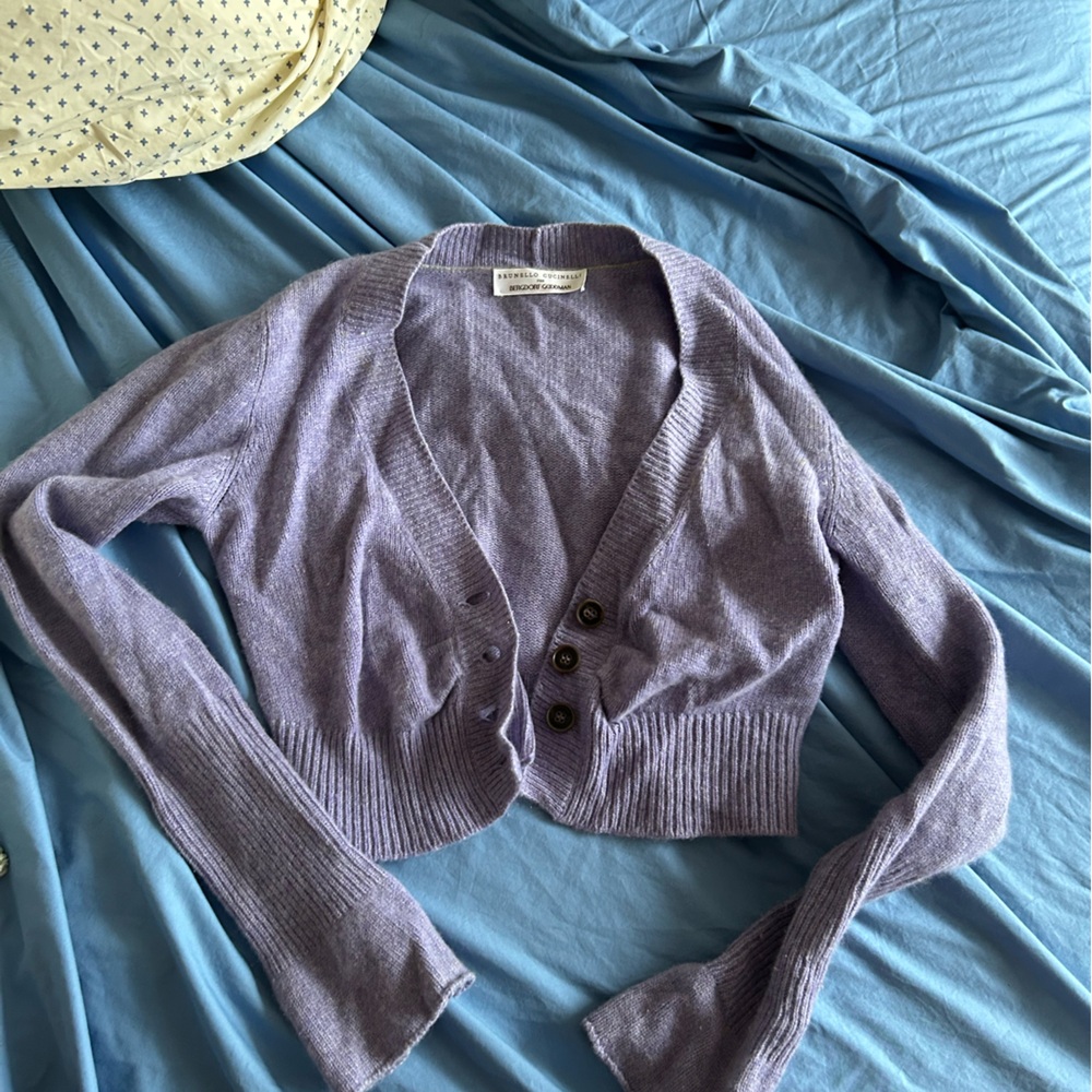 Brunello Cucinelli Lavender Cashmere Cardigan